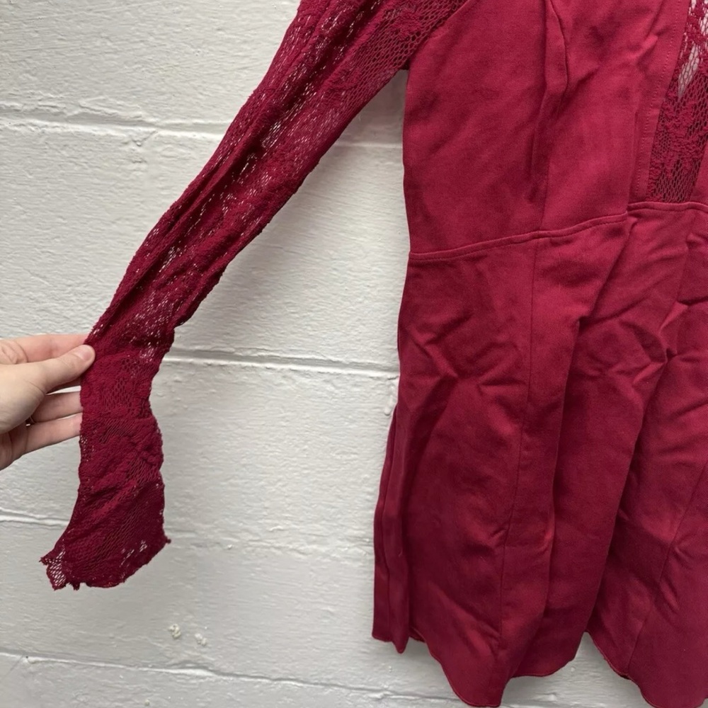 Free People It's Now or Never Wine Red Lace Bodycon Dress - Picture 3 of 7